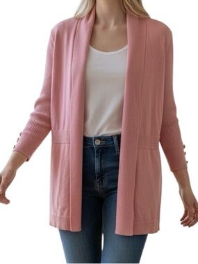 NWT Ella Emma pink 3/4 Sleeves Open-Front Cardigan Sweater Petite Small
